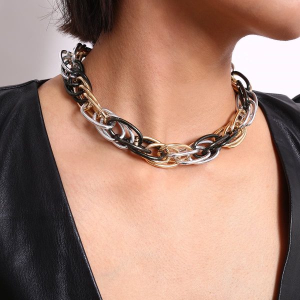 Tri-Tone Three-Layer Chain Link Choker Necklace Fashion