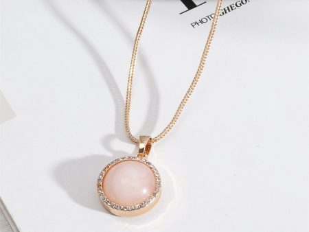 Cubic Zirconia & Pink Crystal Halo Round Wheat Chain Pendant Necklace For Sale