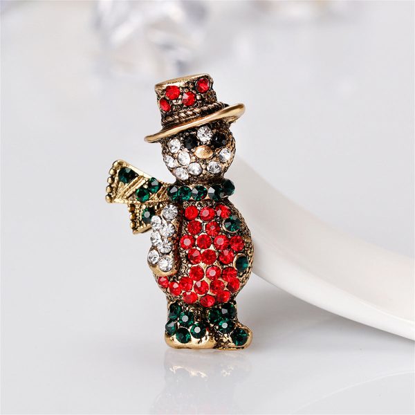 Cubic Zirconia & 18K Gold-Plated Snowman Brooch on Sale