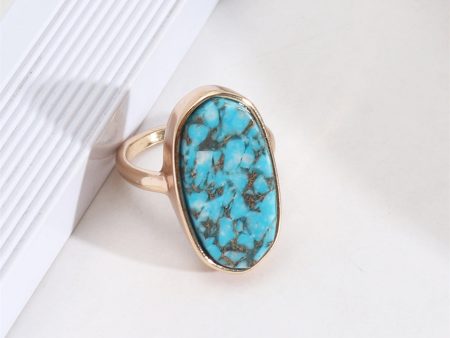 Turquoise & 18K Gold-Plated Oval Ring Supply