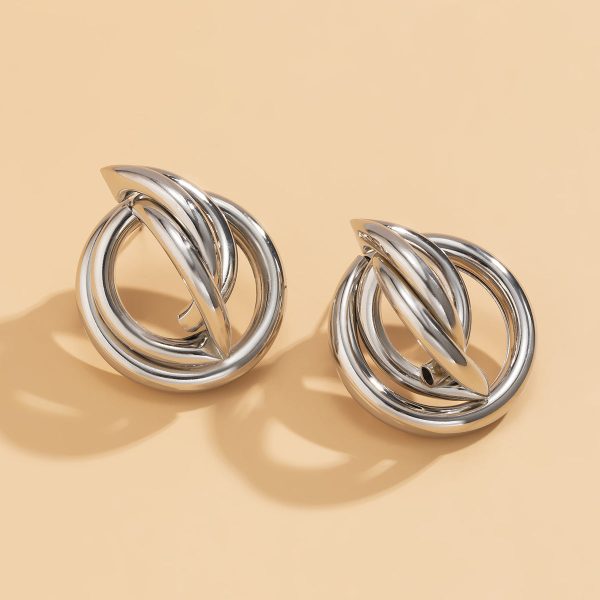 Silver-Plated Interlocking Rings Stud Earrings Fashion