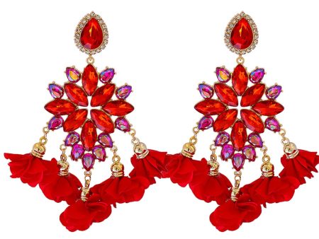 Cubic Zirconia & Red Crystal Floral Marquise Chandelier Drop Earrings Supply