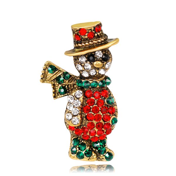 Cubic Zirconia & 18K Gold-Plated Snowman Brooch on Sale