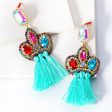 Teal Crystal & Cubic Zirconia Tassel Drop Earrings Supply