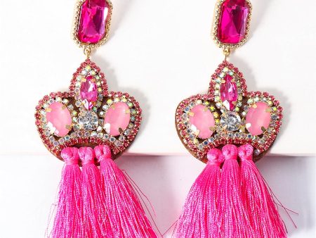 Cubic Zirconia & Rose Crystal Pavé Tassel Crown Drop Earrings Sale