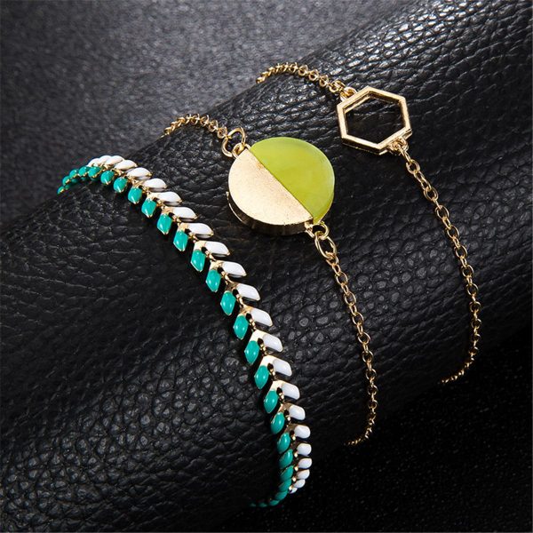 Teal Enamel & Resin 18K Gold-Plated Adjustable Charm Bracelet Set on Sale