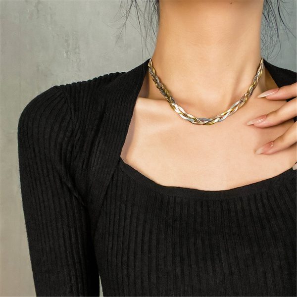 Tri-Tone Snake Chain Weave Necklace on Sale