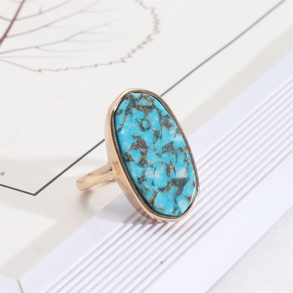 Turquoise & 18K Gold-Plated Oval Ring Supply