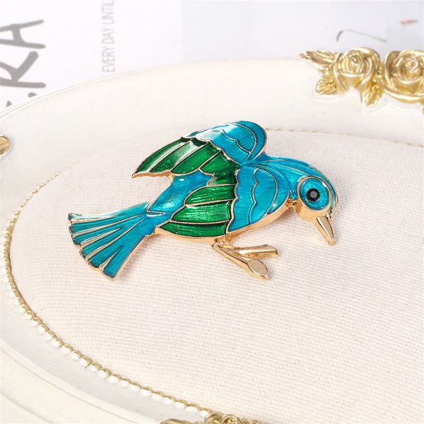 Teal Enamel & 18K Gold-Plated Bird Brooch Online Sale