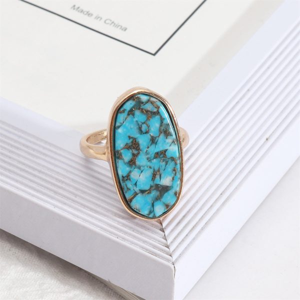 Turquoise & 18K Gold-Plated Oval Ring Supply