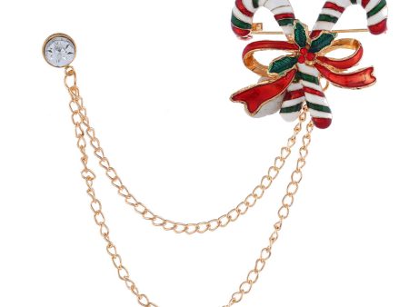 Cubic Zirconia & Enamel 18K Gold-Plated Candy Cane Layered Chain Brooch on Sale