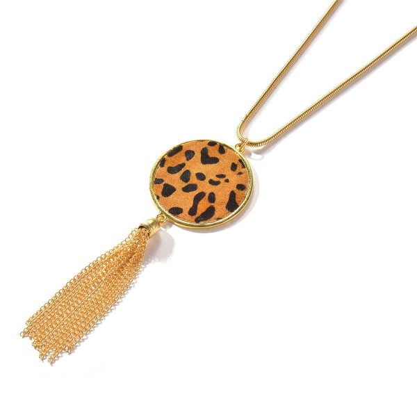 Tan Polyurethane & 18K Gold-Plated Leopard Round Tassel Pendant Necklace For Cheap