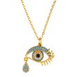 Teal Cubic Zirconia Eye & Teardrop Pendant Necklace Discount