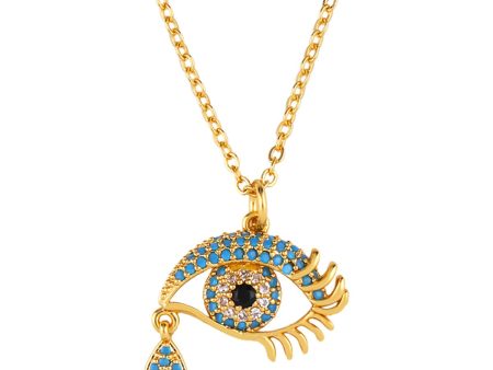 Teal Cubic Zirconia Eye & Teardrop Pendant Necklace Discount