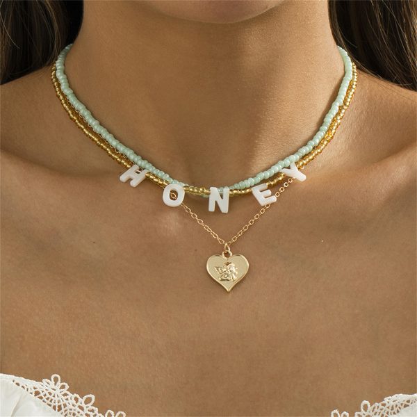 Howlite & Acrylic 18K Gold-Plated  Honey  Angel Heart Pendant Necklace Set Cheap