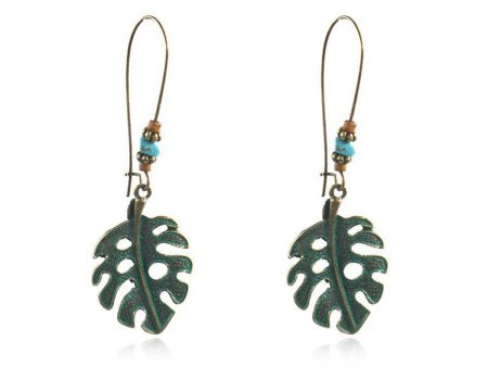 Turquoise & 18K Gold-Plated Open Leaf Drop Earrings Hot on Sale