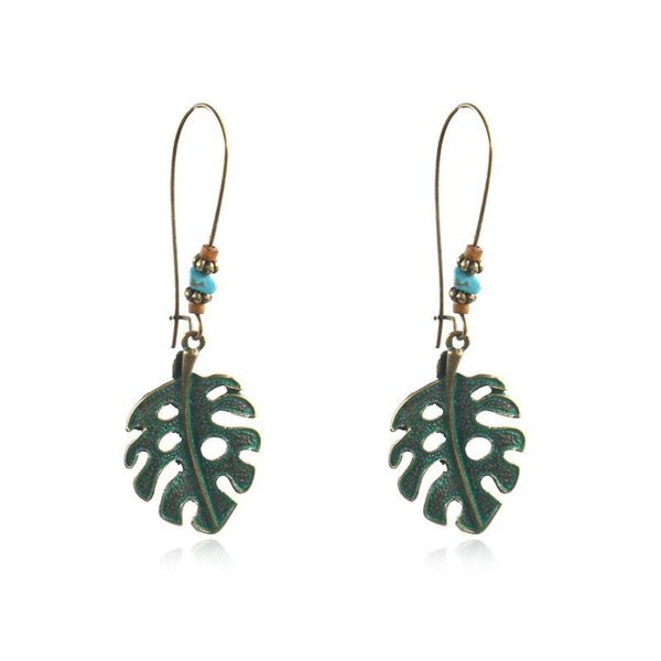 Turquoise & 18K Gold-Plated Open Leaf Drop Earrings Hot on Sale