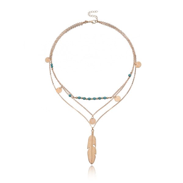 Turquoise & 18K Gold-Plated Feather Layered Pendant Necklace Sale