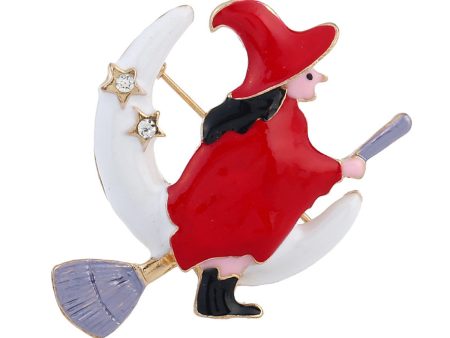 Cubic Zirconia & Enamel 18K Gold-Plated Flying Witch Brooch For Discount