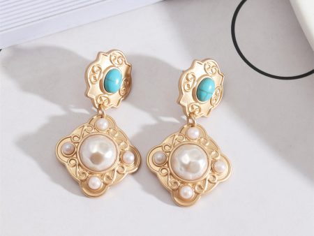 Turquoise & Pearl 18K Gold-Plated Rhombus Drop Earrings Discount