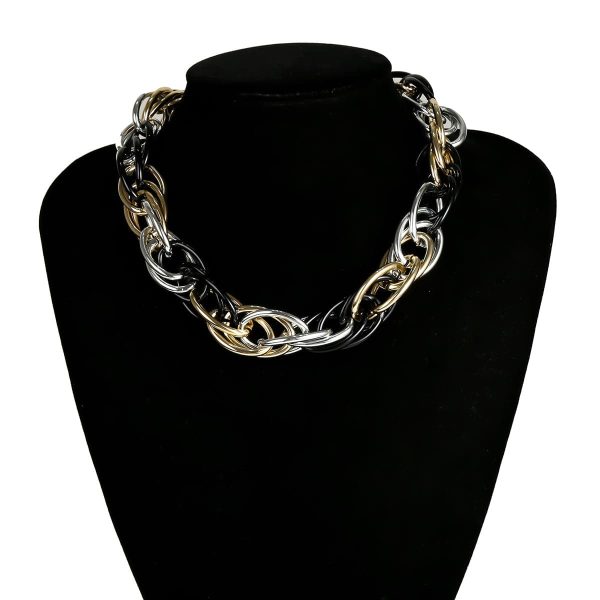 Tri-Tone Three-Layer Chain Link Choker Necklace Fashion