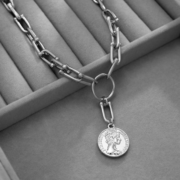 Silver-Plated Coin Pendant Necklace Hot on Sale