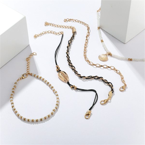 Howlite & Polyster 18K Gold-Plated Shell-Charm Anklet Set Online