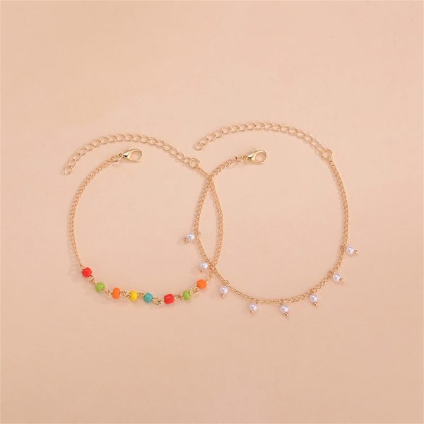 Multicolor Howlite & Pearl 18K Gold-Plated Anklet Set For Sale