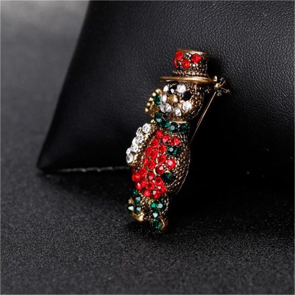 Cubic Zirconia & 18K Gold-Plated Snowman Brooch on Sale