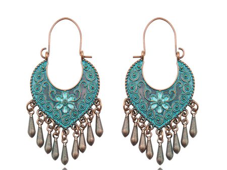 Teal Enamel & 18K Gold-Plated Flower Drop Earrings For Sale