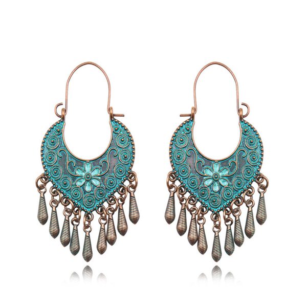 Teal Enamel & 18K Gold-Plated Flower Drop Earrings For Sale