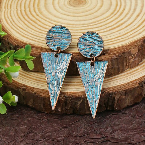 Teal Enamel & 18K Gold-Plated Round Triangle Drop Earrings Fashion