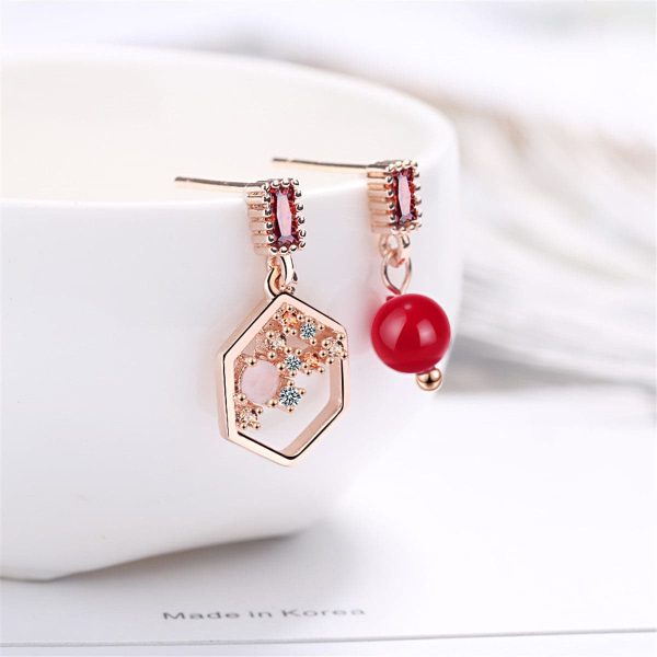 Cubic Zirconia & Red Pearl 18K Rose Gold-Plated Mismatched Drop Earrings Online