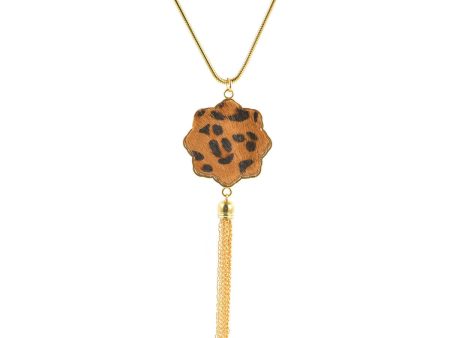 Tan Polyurethane & 18K Gold-Plated Leopard Flower Tassel Pendant Necklace For Cheap