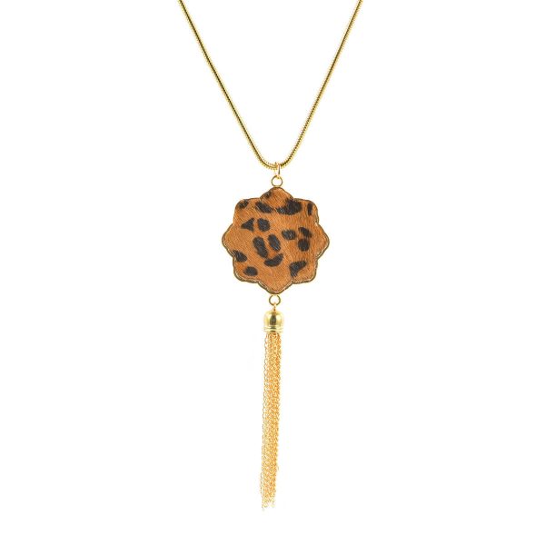 Tan Polyurethane & 18K Gold-Plated Leopard Flower Tassel Pendant Necklace For Cheap