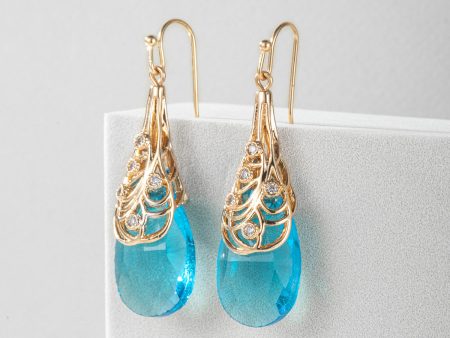 Cubic Zirconia & Lake Blue Crystal Drop Earrings Supply