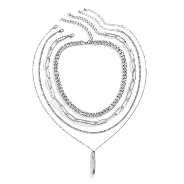 Silver-Plated Bar Pendant Necklace Set For Cheap