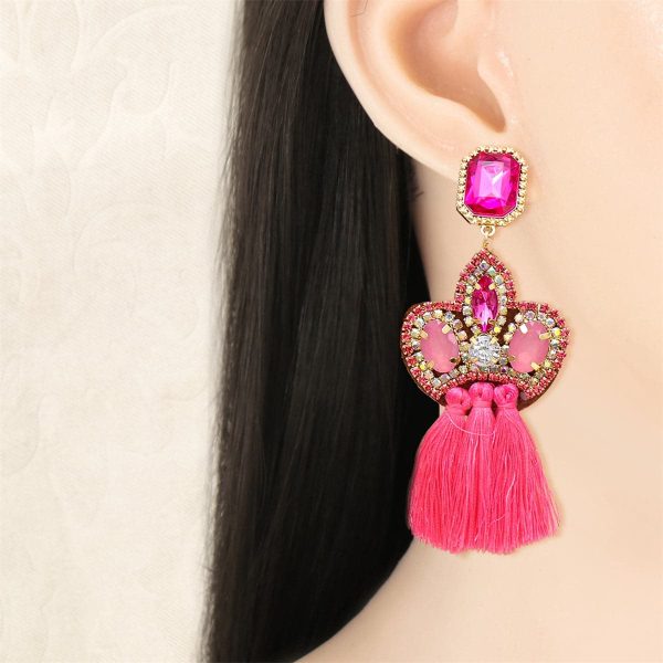 Cubic Zirconia & Rose Crystal Pavé Tassel Crown Drop Earrings Sale