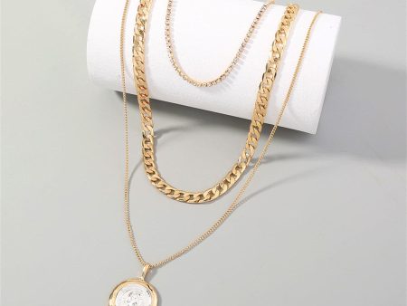 Cubic Zirconia & Two Tone Coin Pendant Necklace Set Sale