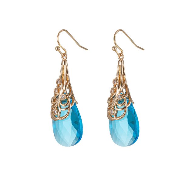 Cubic Zirconia & Lake Blue Crystal Drop Earrings Supply