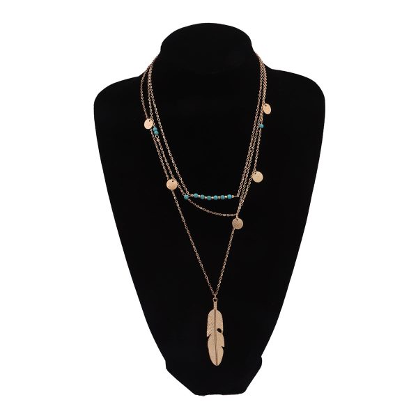 Turquoise & 18K Gold-Plated Feather Layered Pendant Necklace Sale