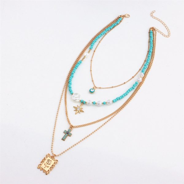 Teal & Cubic Zirconia Rose Card Layered Pendant Necklace on Sale