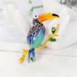 Teal Enamel & Cubic Zirconia 18K Gold-Plated Toucan Brooch For Discount