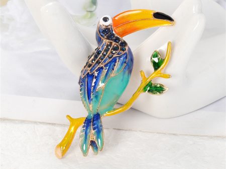 Teal Enamel & Cubic Zirconia 18K Gold-Plated Toucan Brooch For Discount