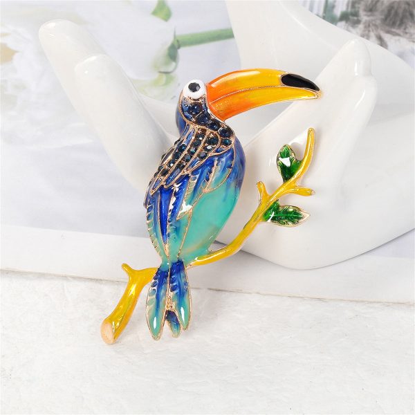 Teal Enamel & Cubic Zirconia 18K Gold-Plated Toucan Brooch For Discount