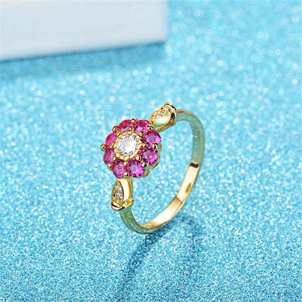 Cubic Zirconia & Red Crystal Flower Halo Ring For Discount