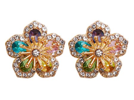 Teal Multicolor Crystal & Cubic Zirconia Flower Stud Earrings Hot on Sale