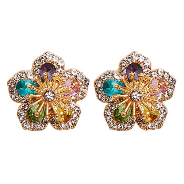 Teal Multicolor Crystal & Cubic Zirconia Flower Stud Earrings Hot on Sale