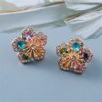 Teal Multicolor Crystal & Cubic Zirconia Flower Stud Earrings Hot on Sale