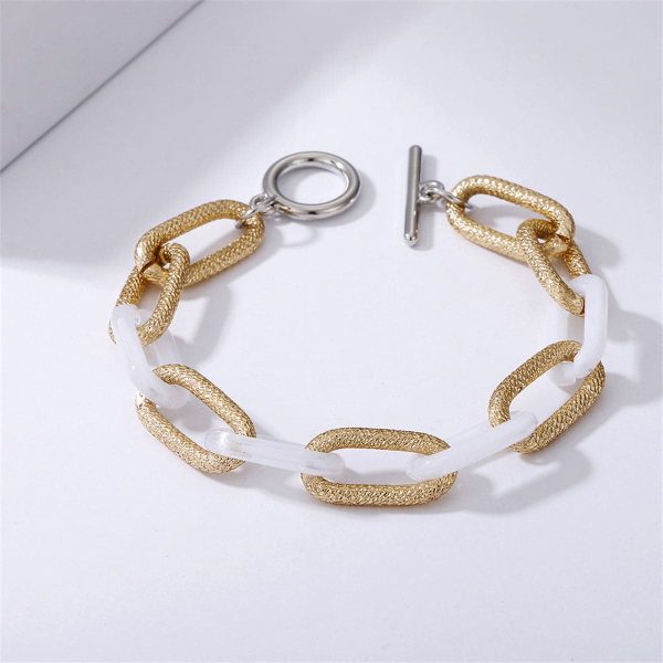 Transparent White & Two-Tone Cable Chain Toggle Bracelet Fashion